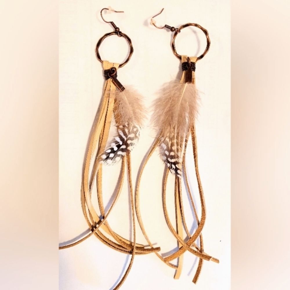 Leather and Feather Earrings